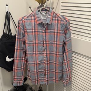 Denim & Flower Casual Plaid Shirt - Gray and Orange